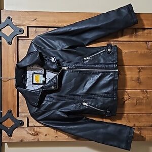 C&C California Faux Leather Black Moto Kids Jacket Size 10